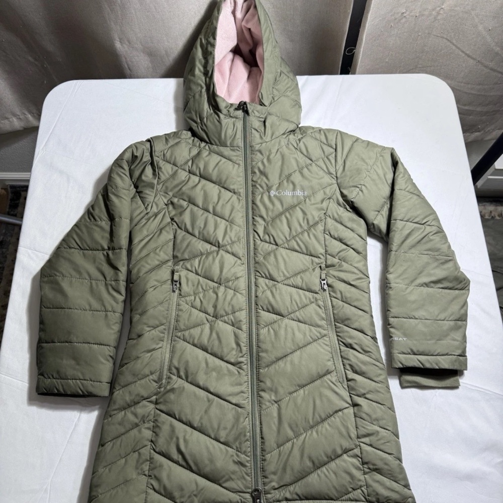 Columbia Youth Girls Heavenly Long Jacket Plush Lined Hooded Omni Heat Small 7/8